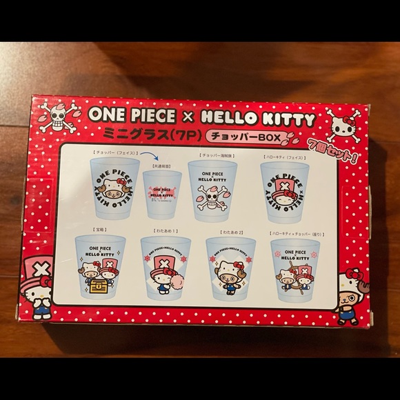 Sanrio Hello Kitty x One piece mini glass shot set of 7 - Picture 2 of 2